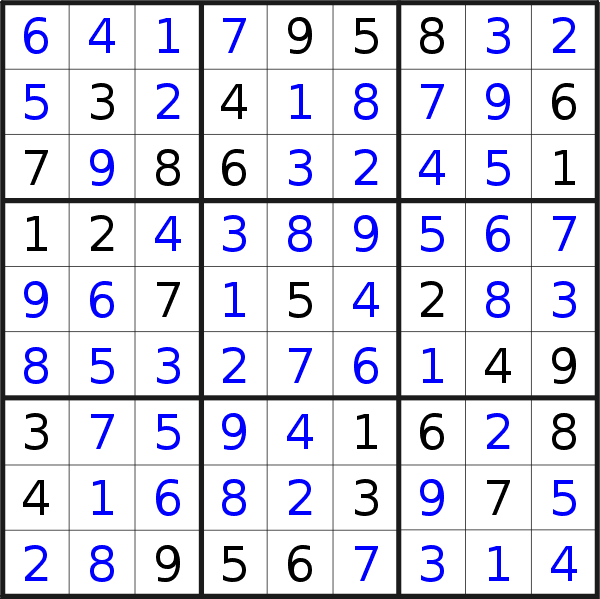Sudoku solution for puzzle published on Saturday, 30th of November 2019