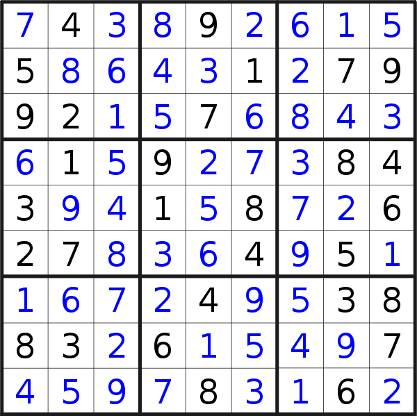 Sudoku solution for puzzle published on Sunday, 1st of December 2019