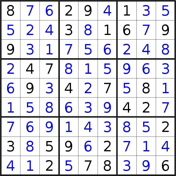 Sudoku solution for puzzle published on Tuesday, 3rd of December 2019