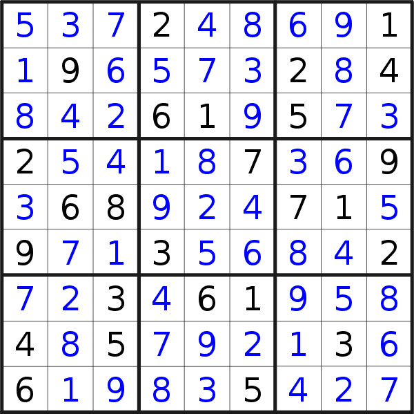 Sudoku solution for puzzle published on Wednesday, 25th of December 2019