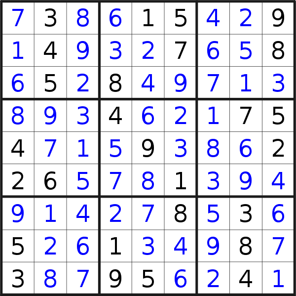 Sudoku solution for puzzle published on Friday, 27th of December 2019