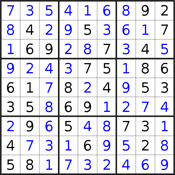 Sudoku solution for puzzle published on Saturday, 28th of December 2019