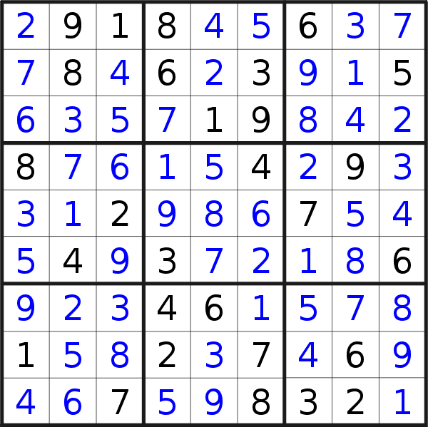Sudoku solution for puzzle published on Sunday, 29th of December 2019