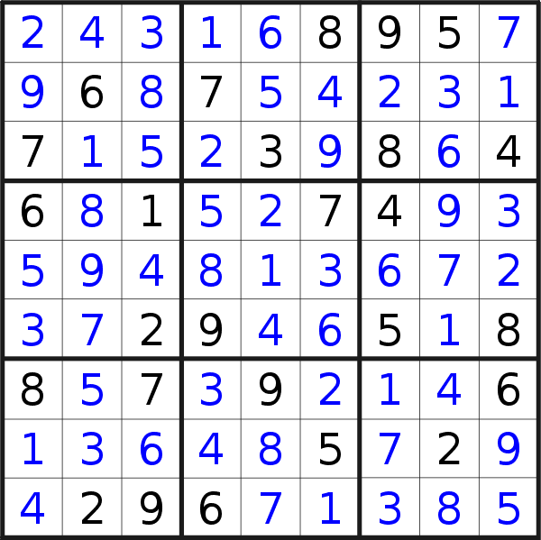 Sudoku solution for puzzle published on Monday, 30th of December 2019