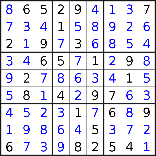 Sudoku solution for puzzle published on Tuesday, 31st of December 2019