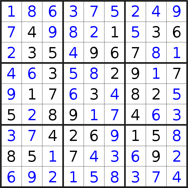 Sudoku solution for puzzle published on Monday, 6th of January 2020