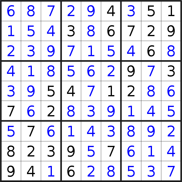 Sudoku solution for puzzle published on Tuesday, 7th of January 2020