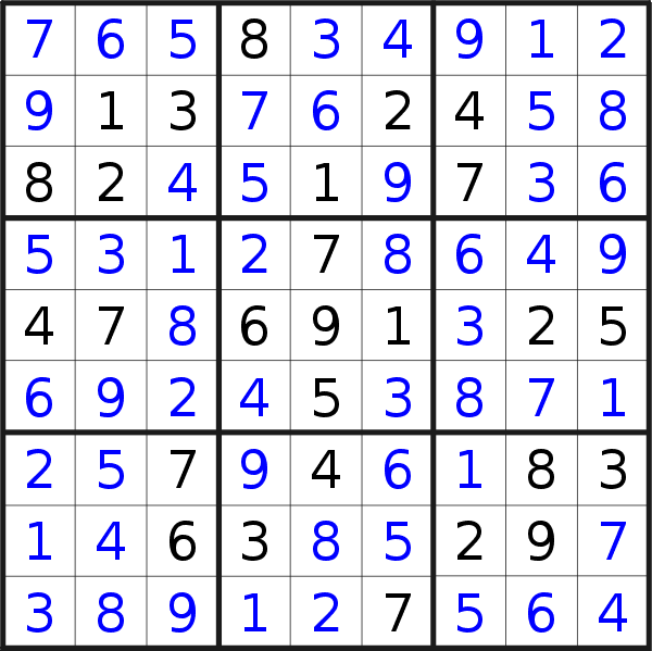 Sudoku solution for puzzle published on Monday, 13th of January 2020