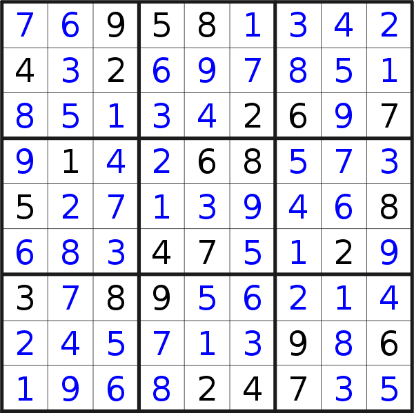 Sudoku solution for puzzle published on Sunday, 19th of January 2020