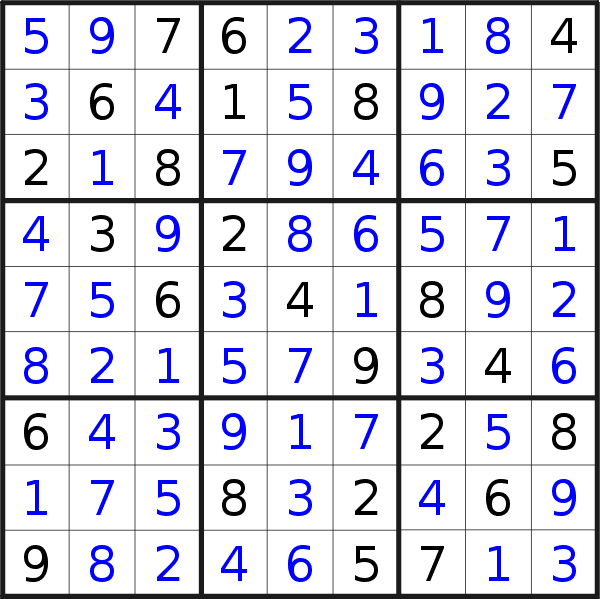 Sudoku solution for puzzle published on Saturday, 25th of January 2020