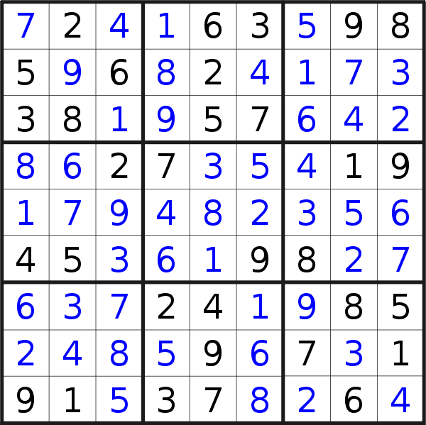 Sudoku solution for puzzle published on Sunday, 26th of January 2020