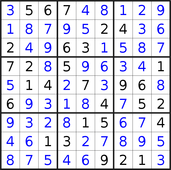Sudoku solution for puzzle published on Monday, 27th of January 2020