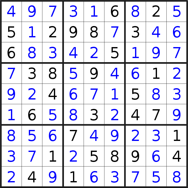 Sudoku solution for puzzle published on Wednesday, 29th of January 2020