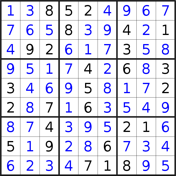Sudoku solution for puzzle published on Saturday, 1st of February 2020