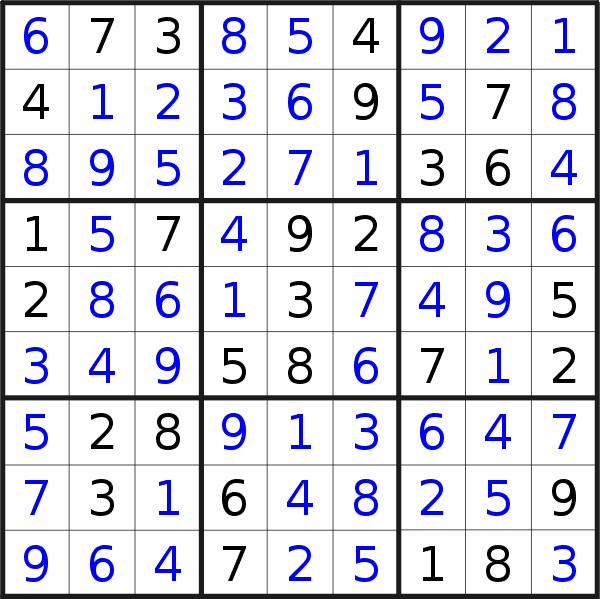 Sudoku solution for puzzle published on Monday, 17th of February 2020