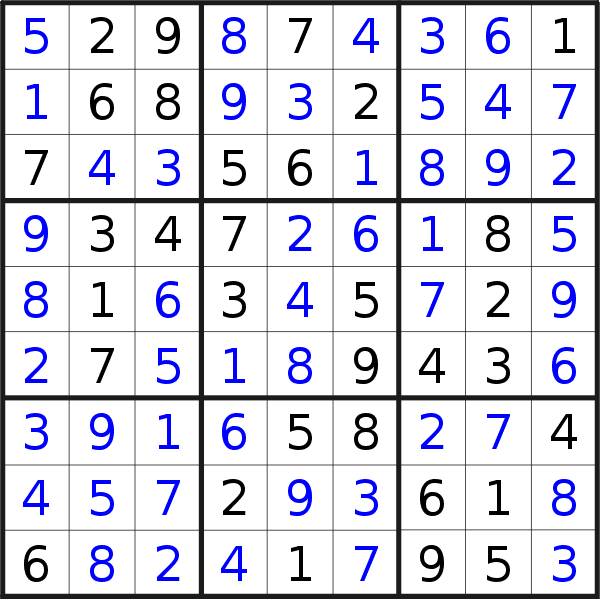 Sudoku solution for puzzle published on Friday, 21st of February 2020