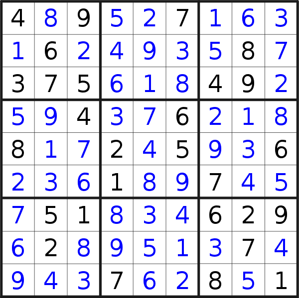 Sudoku solution for puzzle published on Saturday, 22nd of February 2020