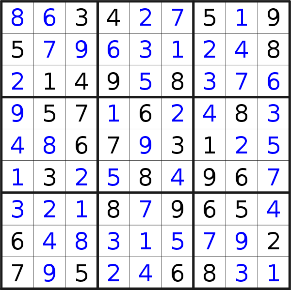 Sudoku solution for puzzle published on Monday, 24th of February 2020