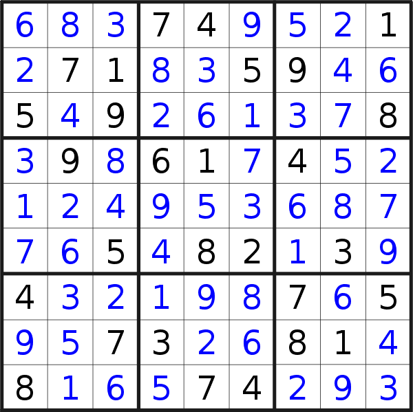 Sudoku solution for puzzle published on Thursday, 27th of February 2020