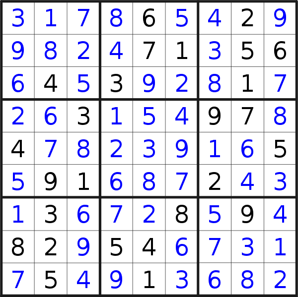 Sudoku solution for puzzle published on Monday, 16th of March 2020