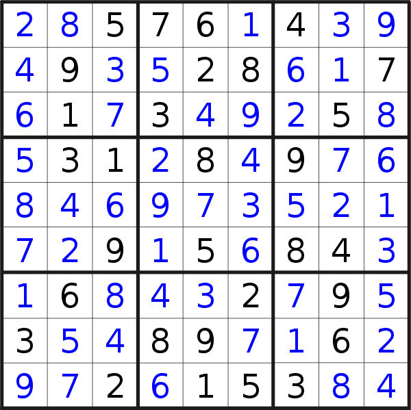 Sudoku solution for puzzle published on Saturday, 28th of March 2020