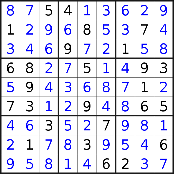 Sudoku solution for puzzle published on Sunday, 29th of March 2020