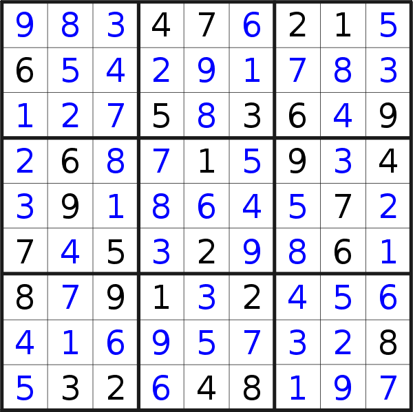 Sudoku solution for puzzle published on Tuesday, 31st of March 2020