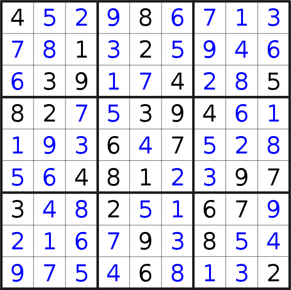 Sudoku solution for puzzle published on Monday, 18th of May 2020