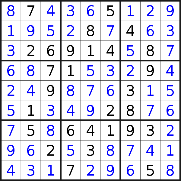 Sudoku solution for puzzle published on Thursday, 21st of May 2020