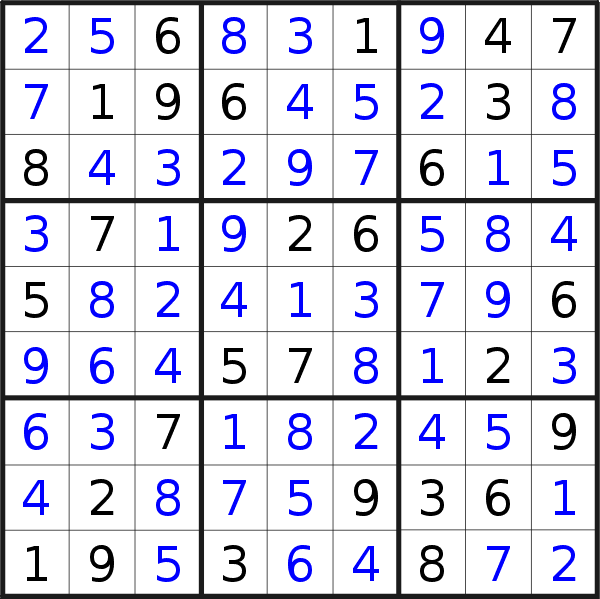 Sudoku solution for puzzle published on Monday, 25th of May 2020