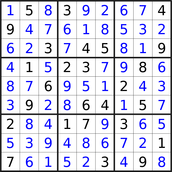 Sudoku solution for puzzle published on Monday, 29th of January 2024