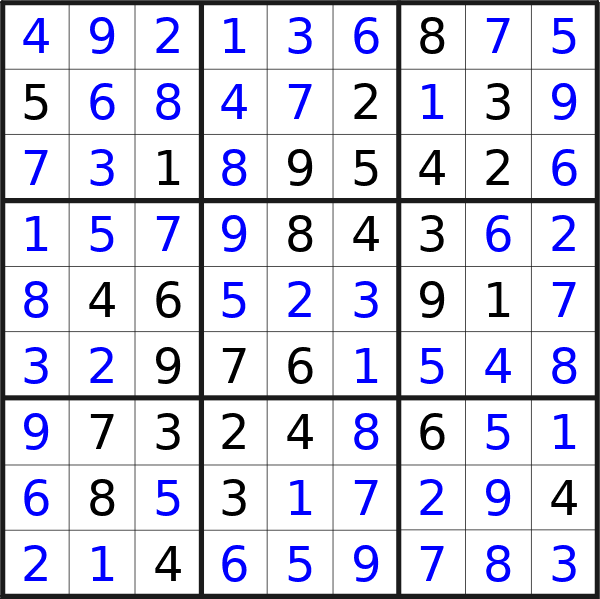 Sudoku solution for puzzle published on Tuesday, 13th of February 2024