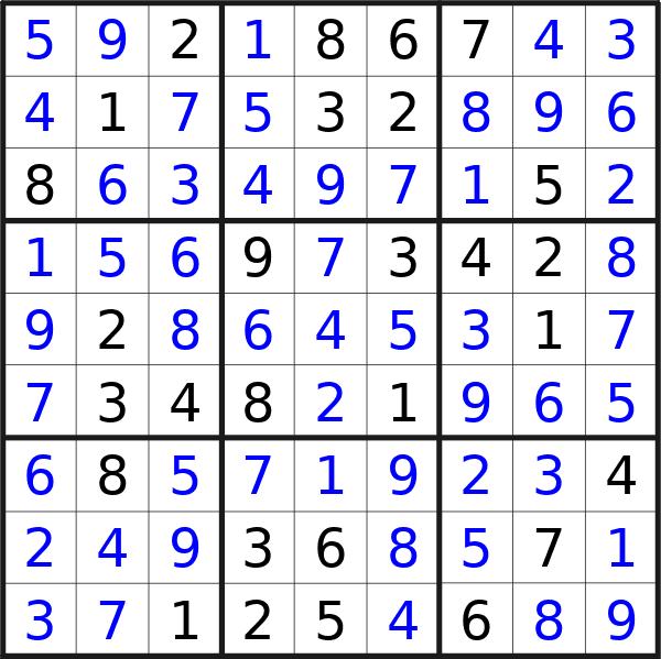 Sudoku solution for puzzle published on Friday, 23rd of February 2024