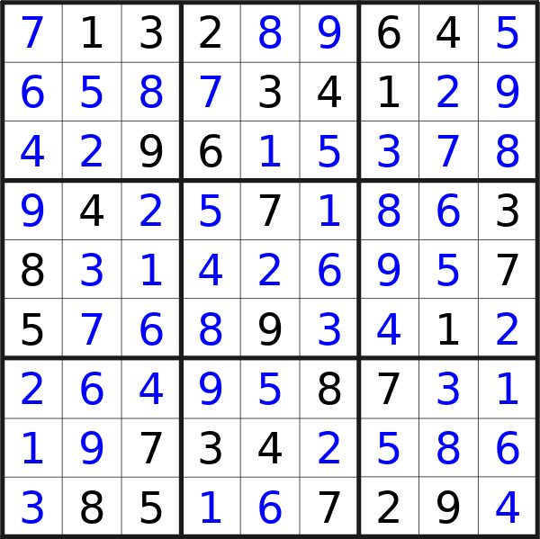 Sudoku solution for puzzle published on Tuesday, 27th of February 2024