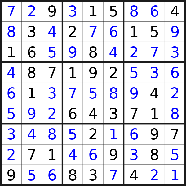 Sudoku solution for puzzle published on Wednesday, 6th of March 2024