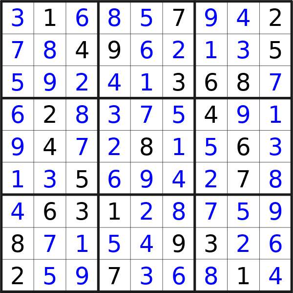 Sudoku solution for puzzle published on Friday, 8th of March 2024