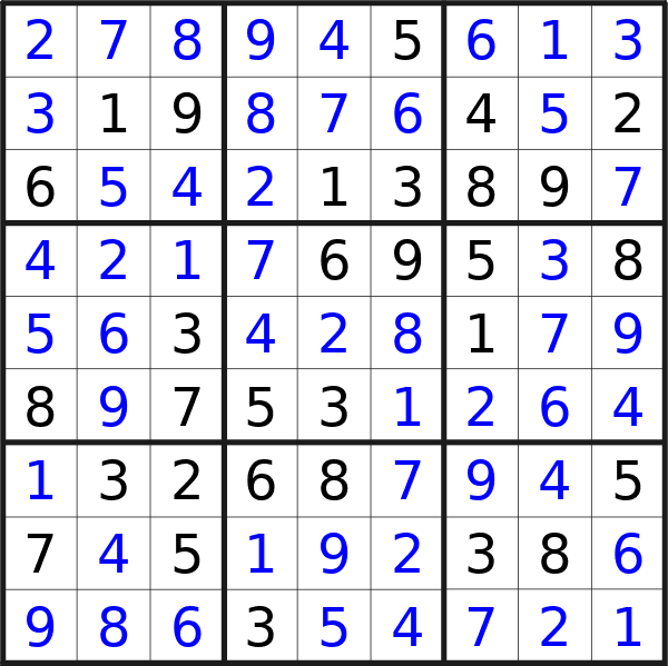 Sudoku solution for puzzle published on Monday, 11th of March 2024