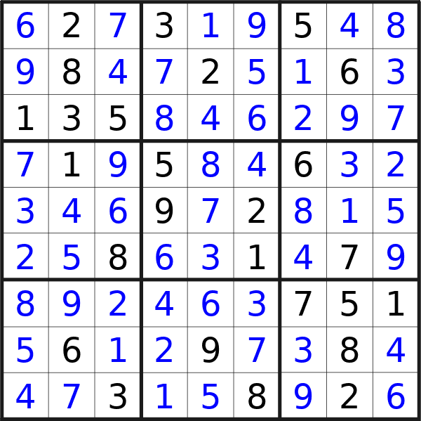 Sudoku solution for puzzle published on Wednesday, 13th of March 2024