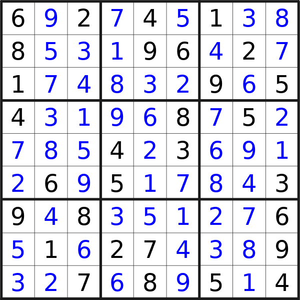 Sudoku solution for puzzle published on Saturday, 16th of March 2024