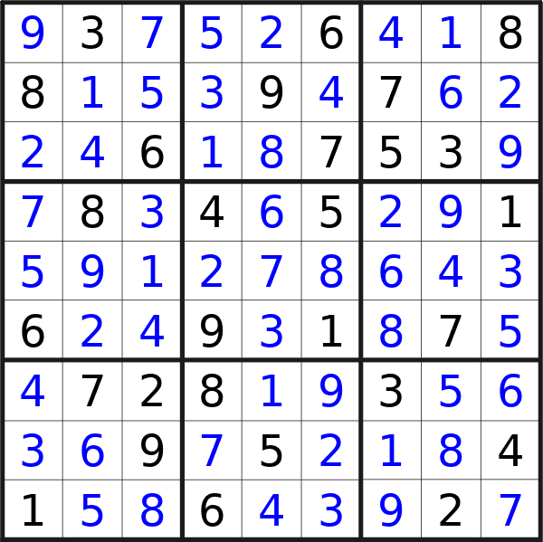 Sudoku solution for puzzle published on Monday, 18th of March 2024