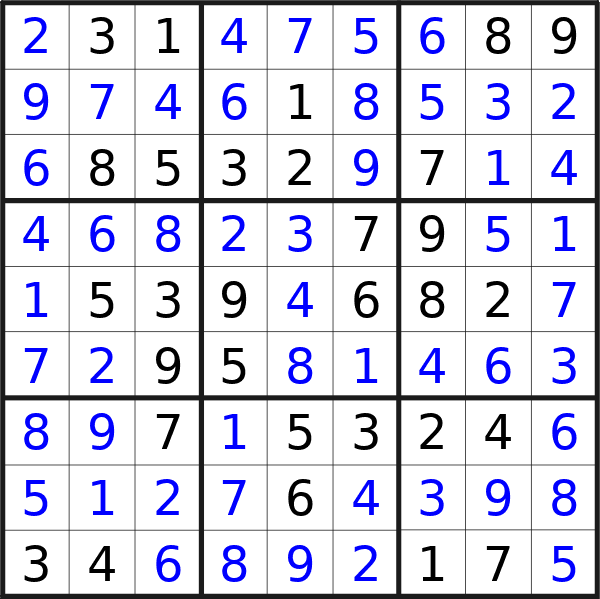 Sudoku solution for puzzle published on Thursday, 21st of March 2024