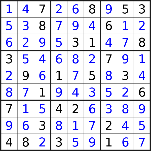 Sudoku solution for puzzle published on Thursday, 28th of March 2024