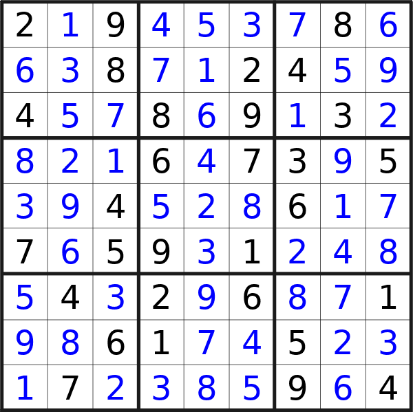 Sudoku solution for puzzle published on Sunday, 31st of March 2024