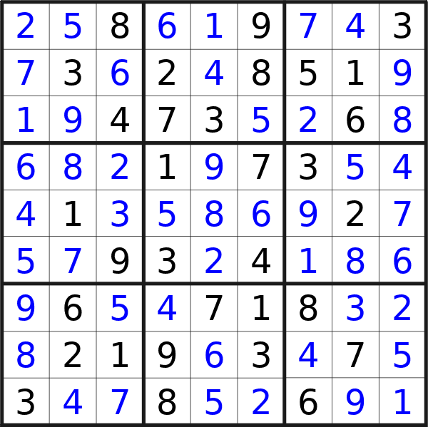 Sudoku solution for puzzle published on Wednesday, 10th of April 2024