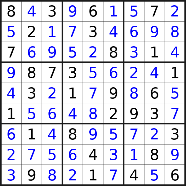 Sudoku solution for puzzle published on Monday, 15th of April 2024