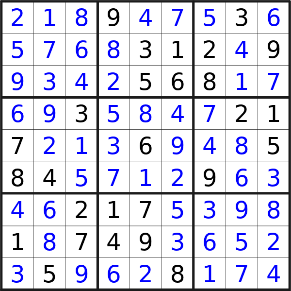 Sudoku solution for puzzle published on Friday, 19th of April 2024