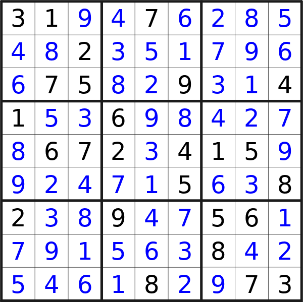 Sudoku solution for puzzle published on Sunday, 21st of April 2024