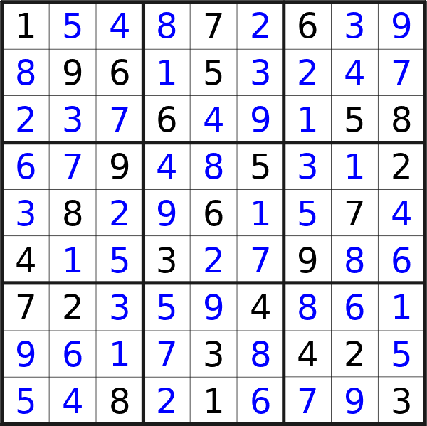 Sudoku solution for puzzle published on Monday, 22nd of April 2024