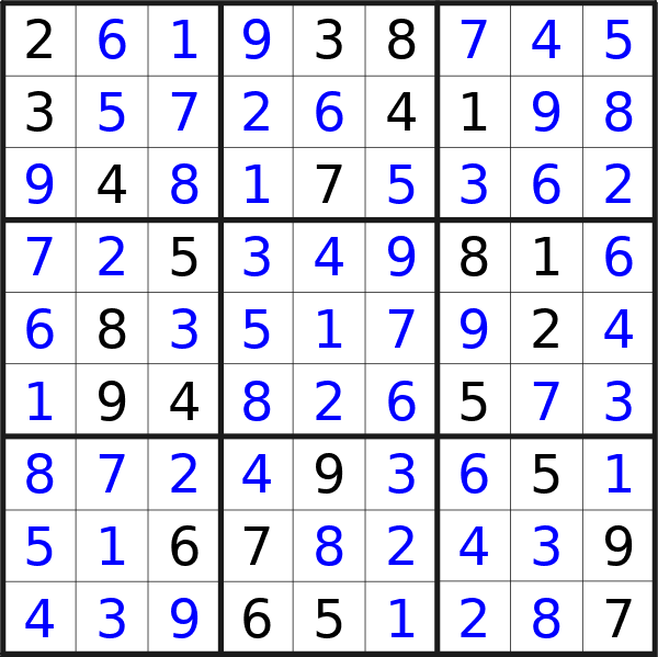 Sudoku solution for puzzle published on Wednesday, 24th of April 2024