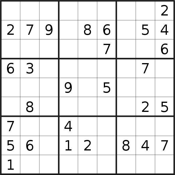 Sudoku puzzle for <br />Wednesday, 22nd of January 2020